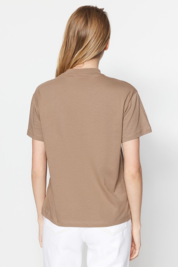 Bej-Vizon 2'li Paket %100 Pamuk Basic Dik Yaka Örme T-Shirt TWOSS20TS1500 - 3