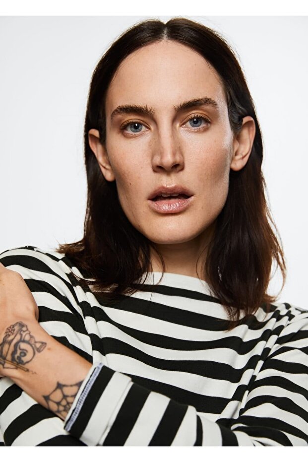 %100 Pamuklu Çizgili Tişört - 7