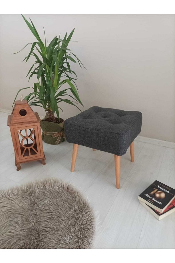 Artego Geniş Oturum Alanlı Ağaç Ayak Gri Kare Puf Bench - 1