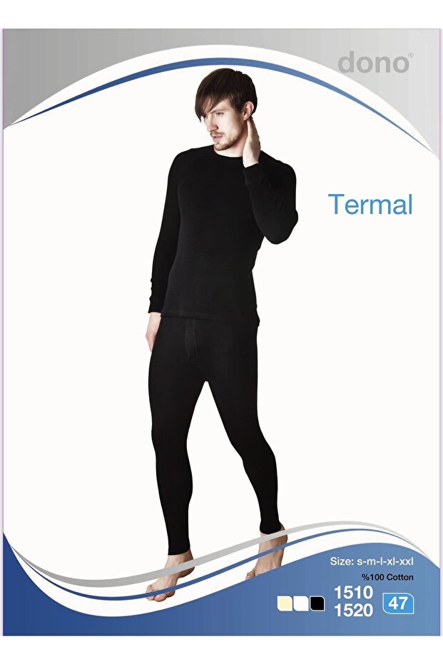 Men's Black Color 100% Cotton Biker Friendly Winter Thermal Underwear Set