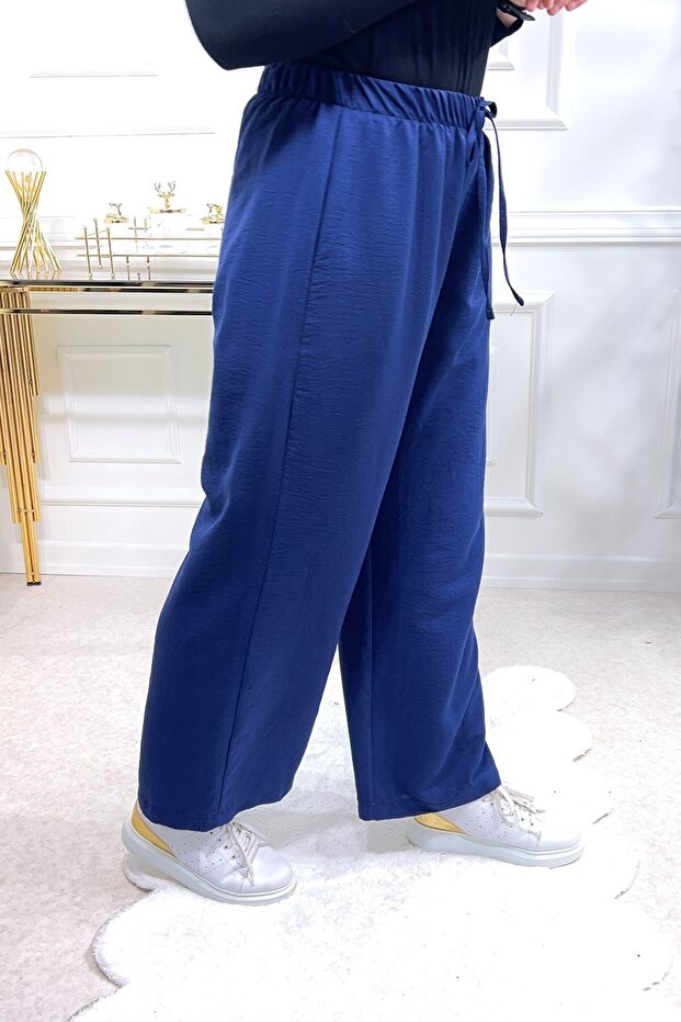 Belinay Wide Leg Cotton Ayrobin Trousers - Navy Blue