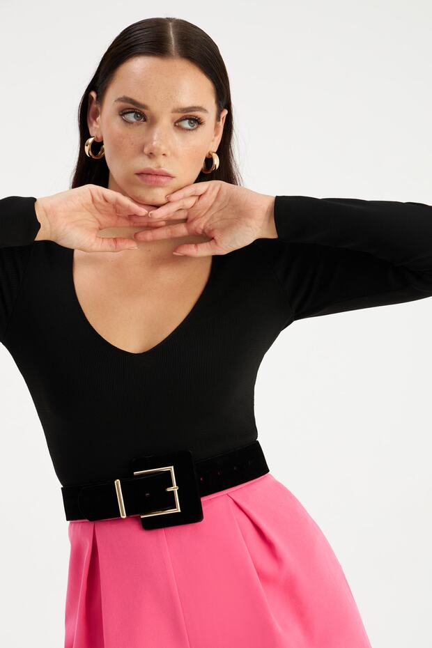 V Yaka Triko Bluz - 3