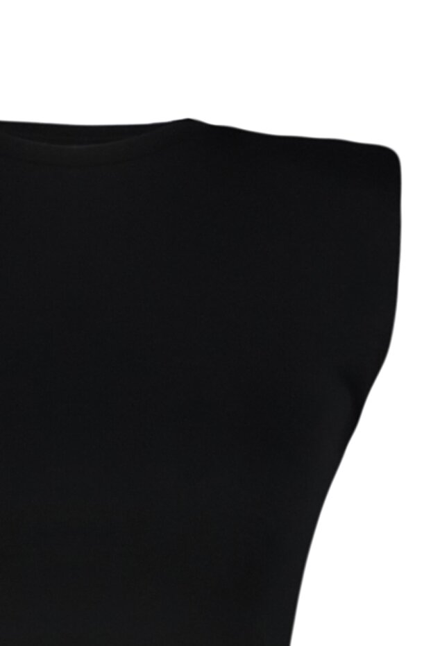 Siyah Vatkalı Fitted/Vücuda Oturan Bisiklet Yaka Crop Esnek Örme Bluz TWOSS23BZ00251 - 8