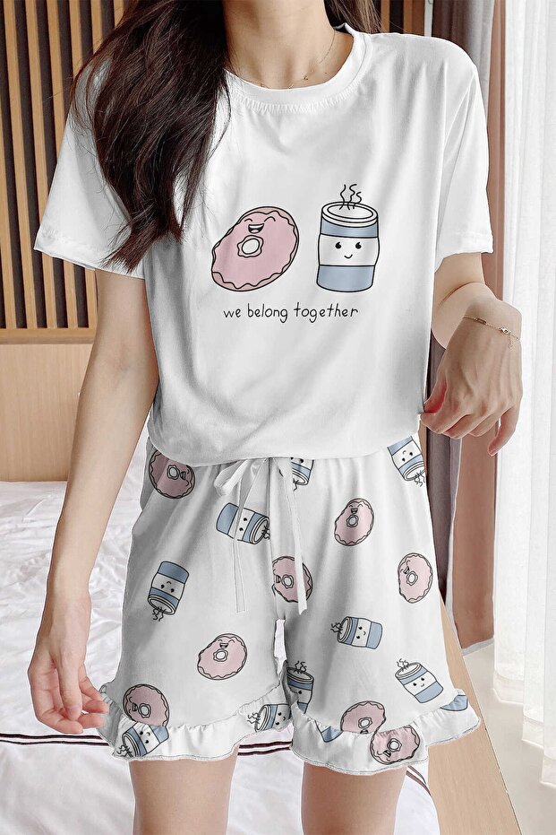 Zeze White Donuts Supersoft Shorts Set 2144
