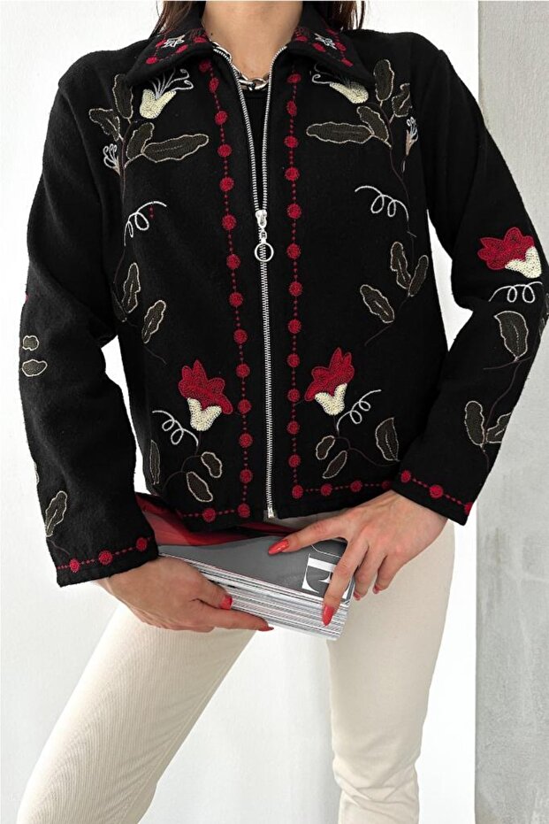 Women's Black Embroidery Vintage Jacket