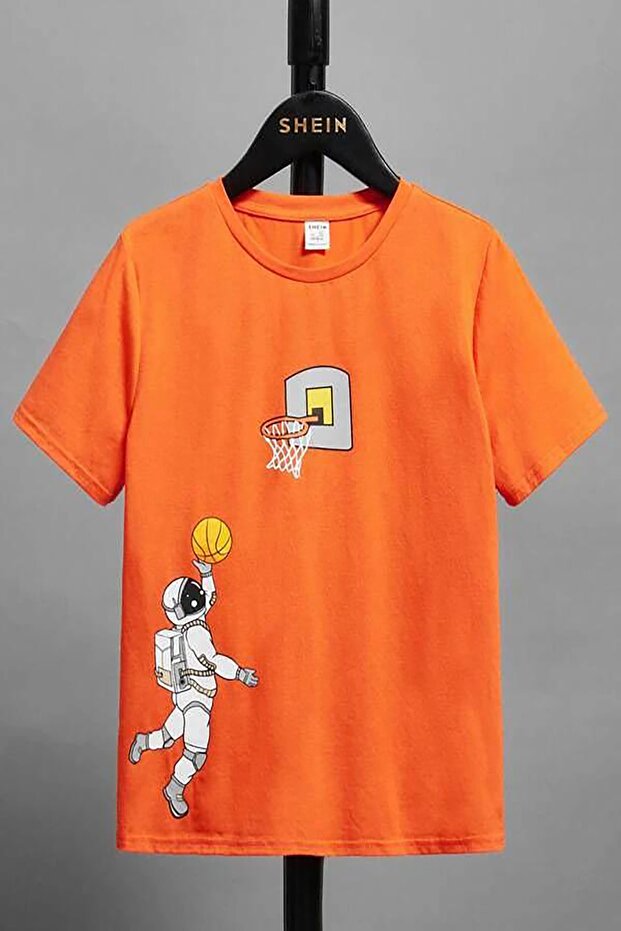 Space Printed Orange T_Shirt.100/100 Cotton