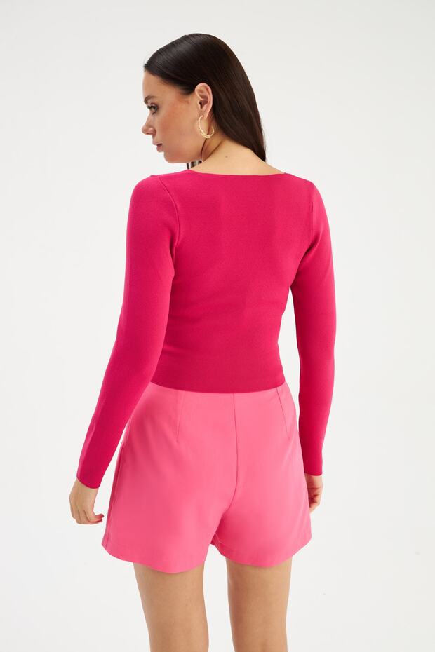 V Yaka Triko Bluz - 5