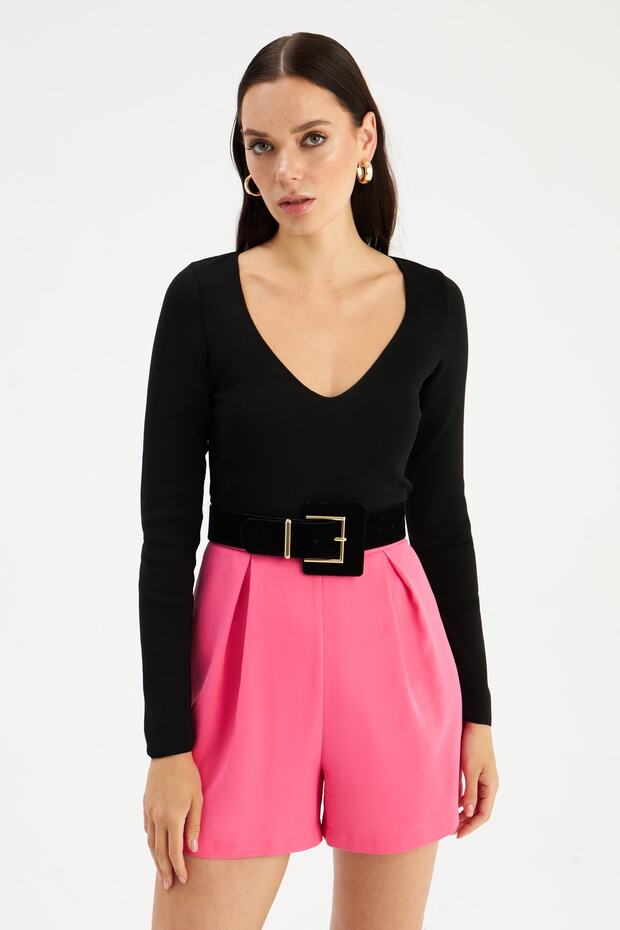 V Yaka Triko Bluz - 2