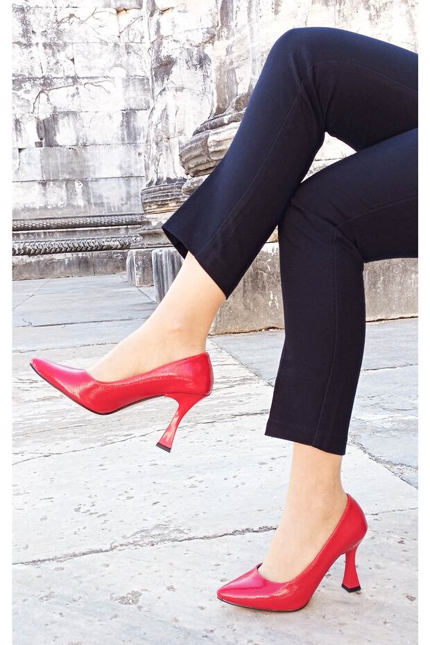 Red Patent Leather Goblet Heeled Women's Stiletto