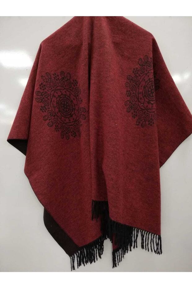 Women's Winter Double Sided Poncho Shoulder Shawl Sun Patterned