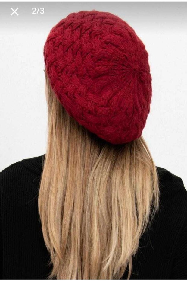New Season Women's Burgundy Color Painter Knitwear Knitted Beret