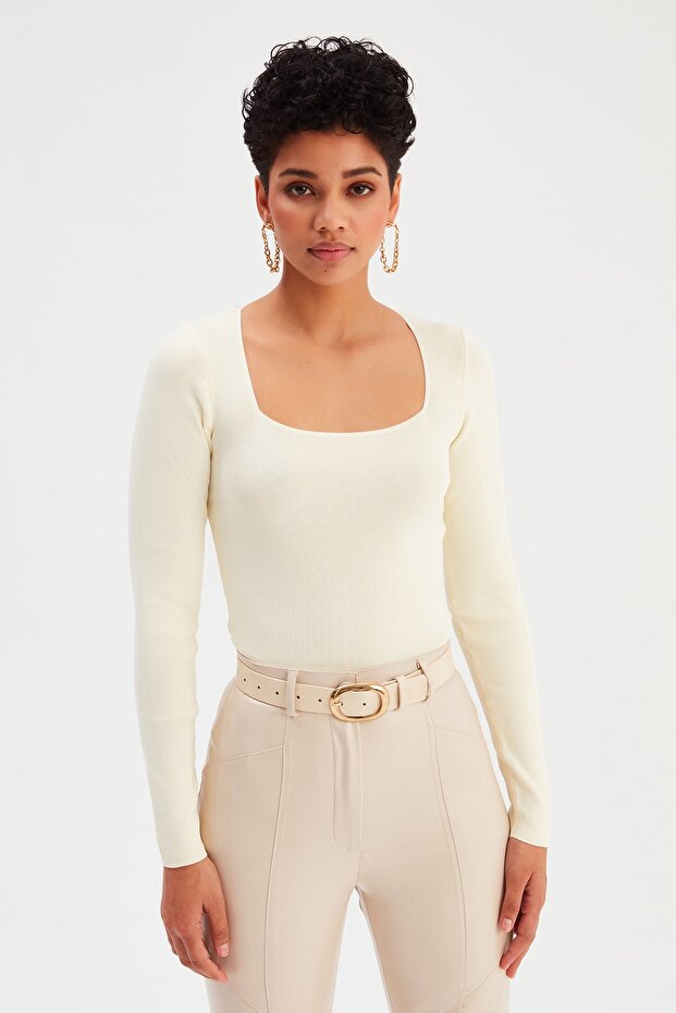 Kare Yaka Triko Bluz - 1