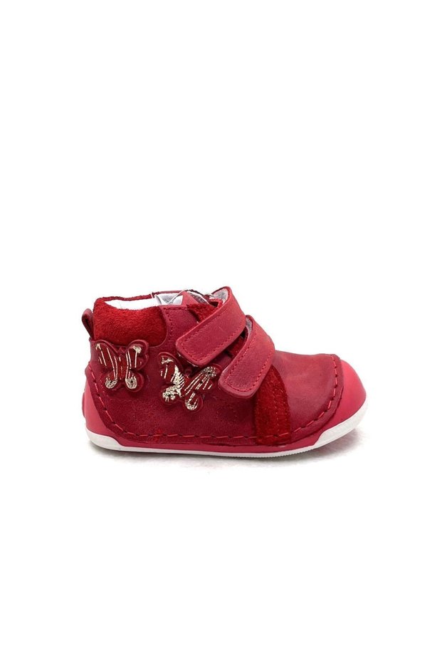 Leather And Orthopedic Sole Red Girl's First Step Shoes