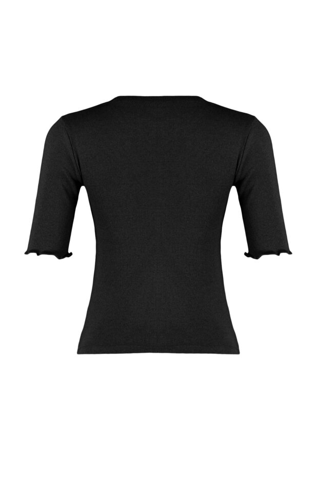 Siyah Fitted/Vücuda Oturan Fitilli Esnek Örme Bluz TWOSS23BZ00025 - 12