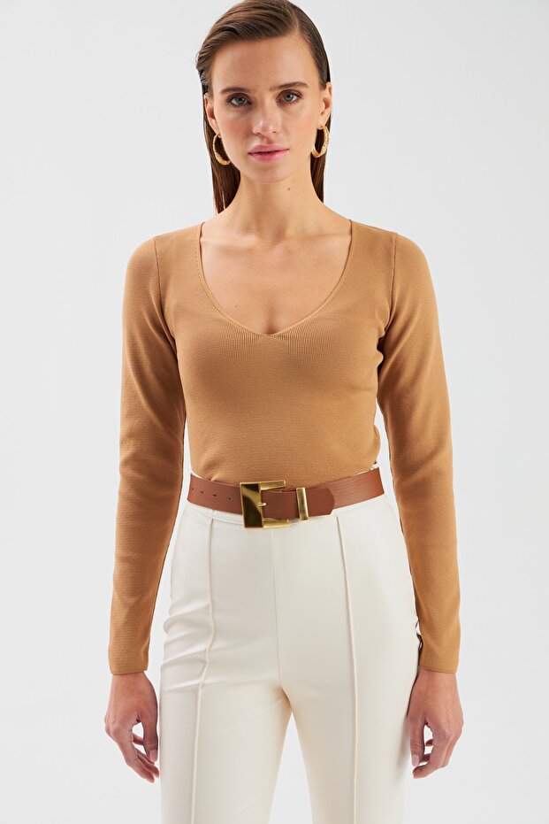 V Yaka Triko Bluz - 3