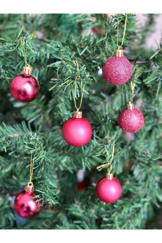 New Year's Eve Bright Fuchsia Pink 6-Piece Pine Tree Decoration Ornament Ball Set with Glitter Mirror