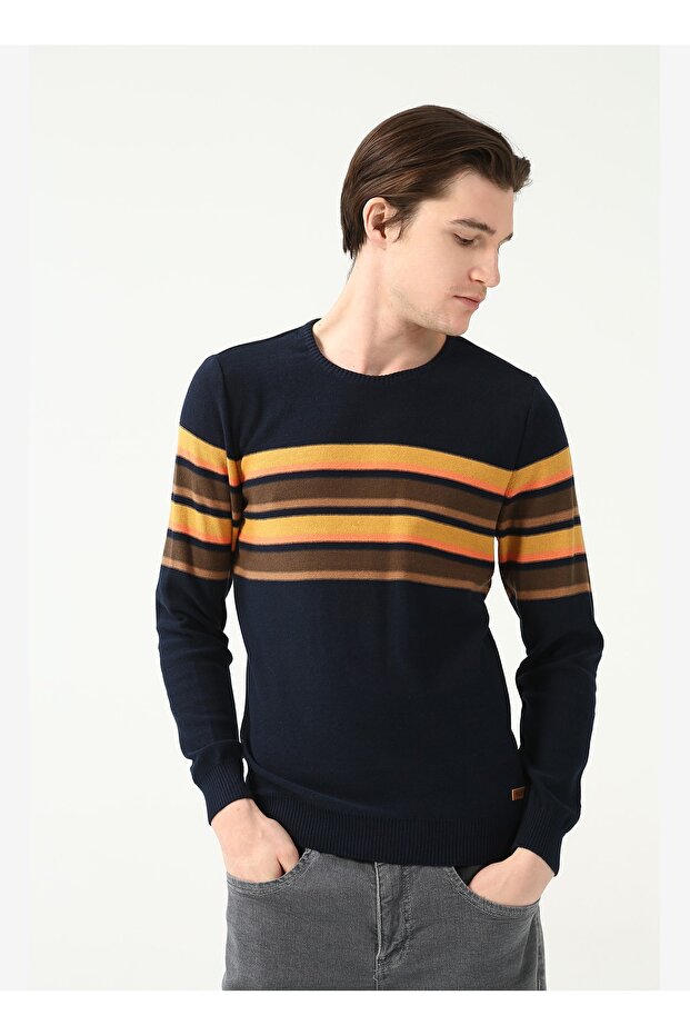 Crew Neck Navy Blue Men's Sweater Boston-Sk22