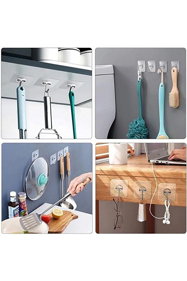 Self Adhesive Hooked Kitchen Bathroom Hanger Transparent 5 Pieces