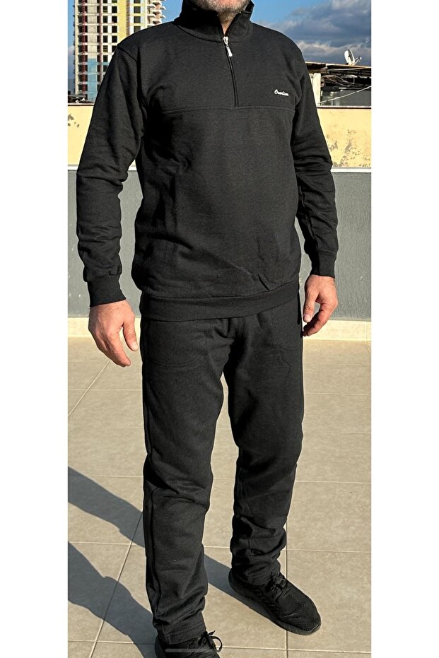 Half Zippered Two Thread Tracksuit Set - 4