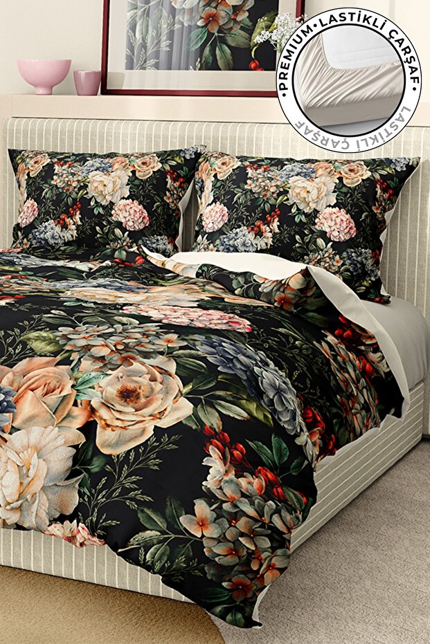 Duvet Cover Set 100% Cotton Satin Fitted Sheet Deluxe Collection Double 3d Dance
