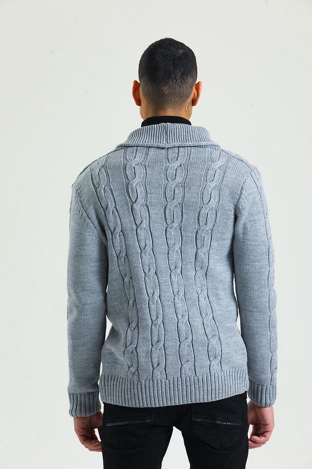Erkek Regular Fit Örgü Desenli Kalın Kışlık Düğmeli Örme Hırka - 6