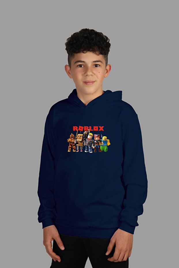 سويت شيرت بغطاء للرأس للأطفال مطبوع عليه Roblox رقميًا خيطين مع شريط من الداخل