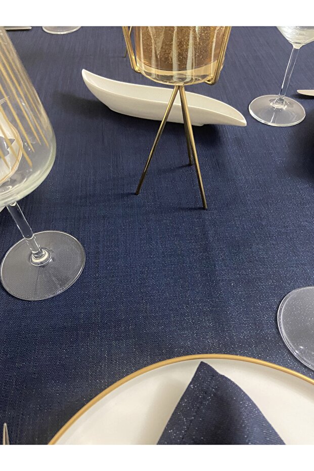Simli Dertsiz Salon Masa Örtüsü Lacivert - 4