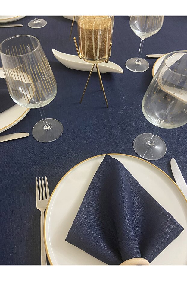 Simli Dertsiz Salon Masa Örtüsü Lacivert - 9