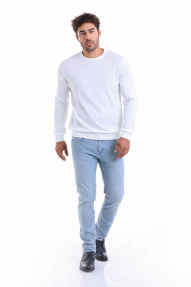 Erkek Ekru Regular Fit %100 Pamuk Bisiklet Yaka Triko Kazak - 3