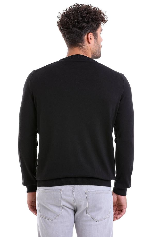 Erkek Siyah Regular Fit %100 Pamuk Bisiklet Yaka Triko Kazak - 5