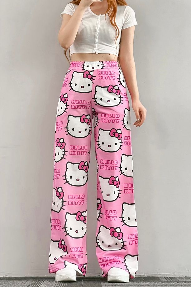 Pembe Hello Kitty Cat Bol Paça Eşofman Altı - 1