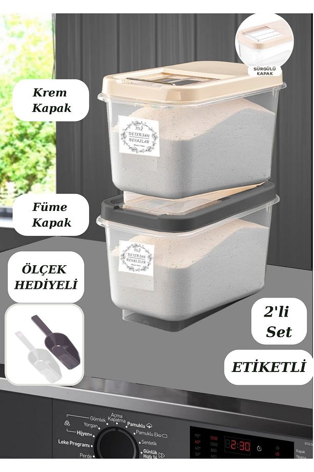 Deterjan Kutusu Tablet Kutusu Un Bakliyat Kovası Erzak Kabı 2'li Set Patates Soğan Kovası 10 Lt. - 1