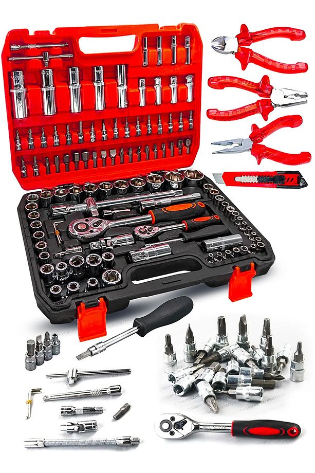 Profesyonel 112 Parça Çok Fonksiyonlu 1/2 Ve 1/4 Cırcırlı Lokma Anahtar Takımı Bits Uç Penseli Set - 1
