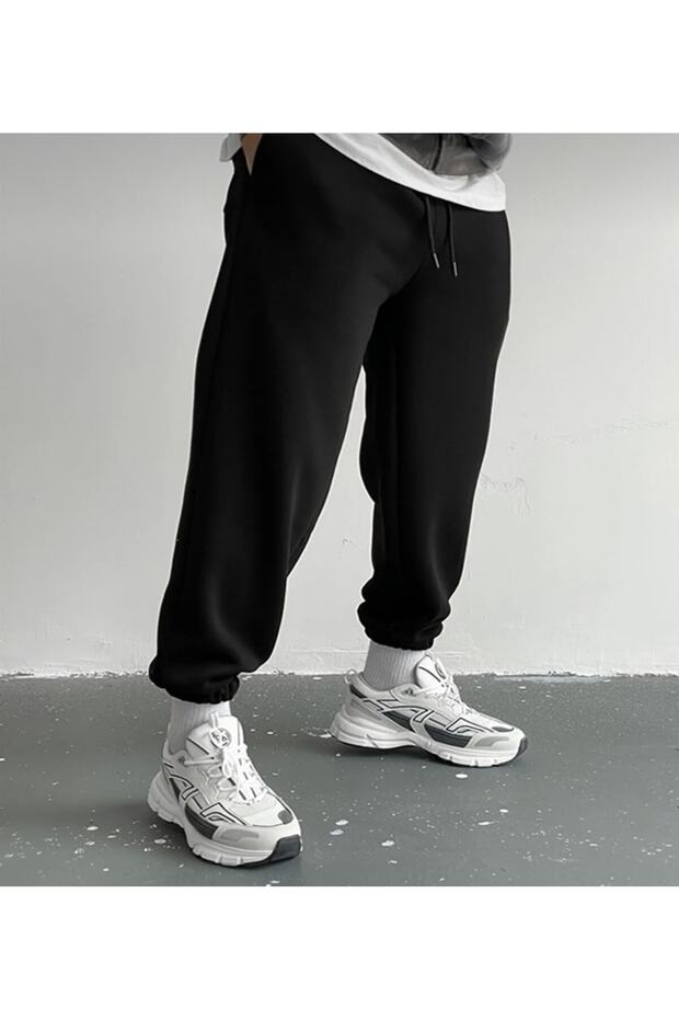 بنطال رياضي أسود مع 3 خيوط (سميك) - 2