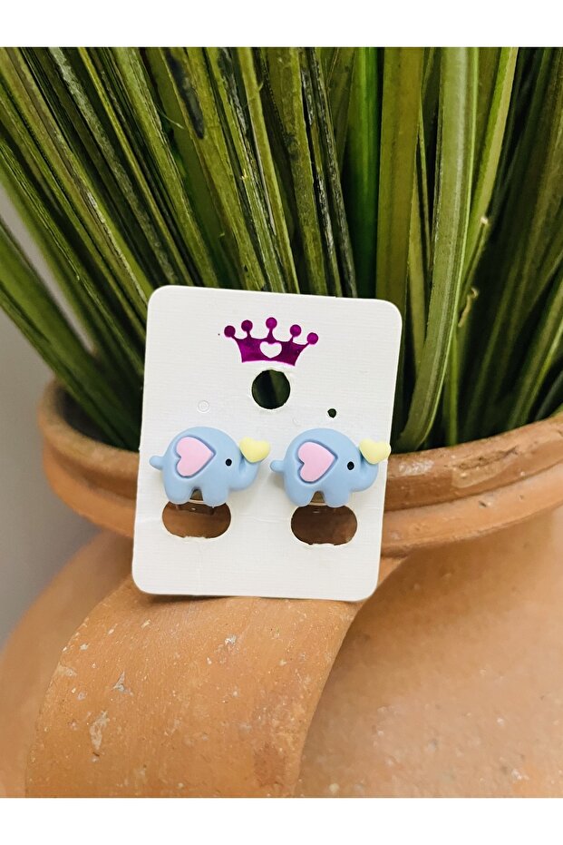 Non-Perforated Compression Girl's Earrings with Heart and Elephant Clip