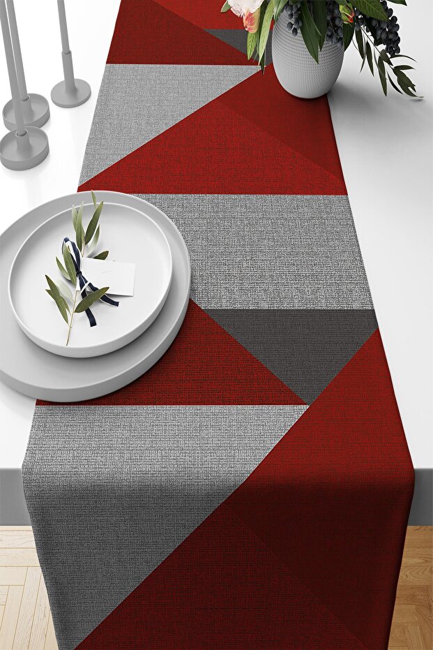 Red Tablecloth Stain Resistant Premium Thai Feather Woven Fabric Runner Geometric 40x140cm Rnr605