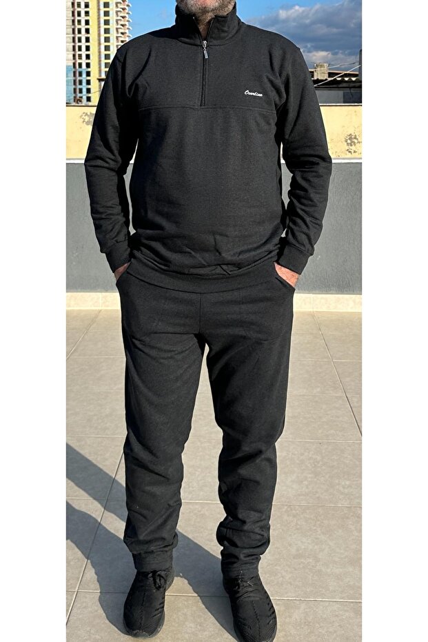 Half Zippered Two Thread Tracksuit Set - 1