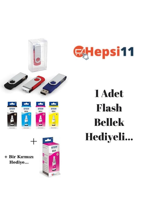 T664 Ecotank L365 Orjinal Mürekkep Seti + 1 Kırmızı Hediye 14u1723 - 1