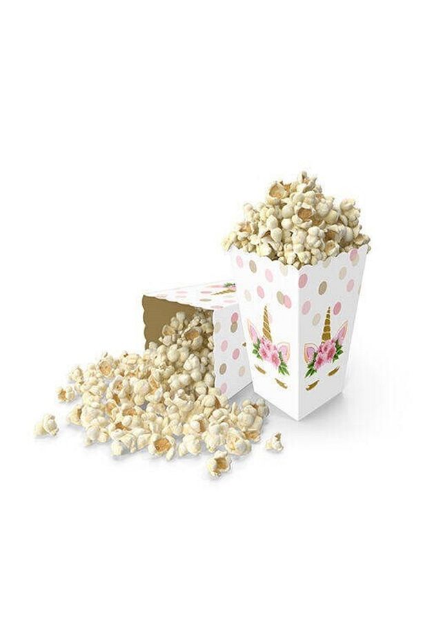 Çiçekli Unicorn Mısır Kutusu + Unicorn Patlamış Mısır Kutusu + Unicorn Popcorn Kutusu 8'li - 1