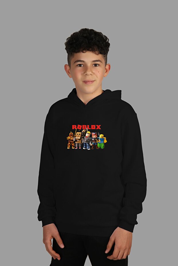 سويت شيرت بغطاء للرأس من Roblox مطبوع عليه خيطين رقميًا مع شريط داخلي