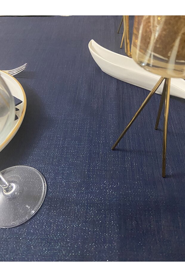 Simli Dertsiz Salon Masa Örtüsü Lacivert - 8