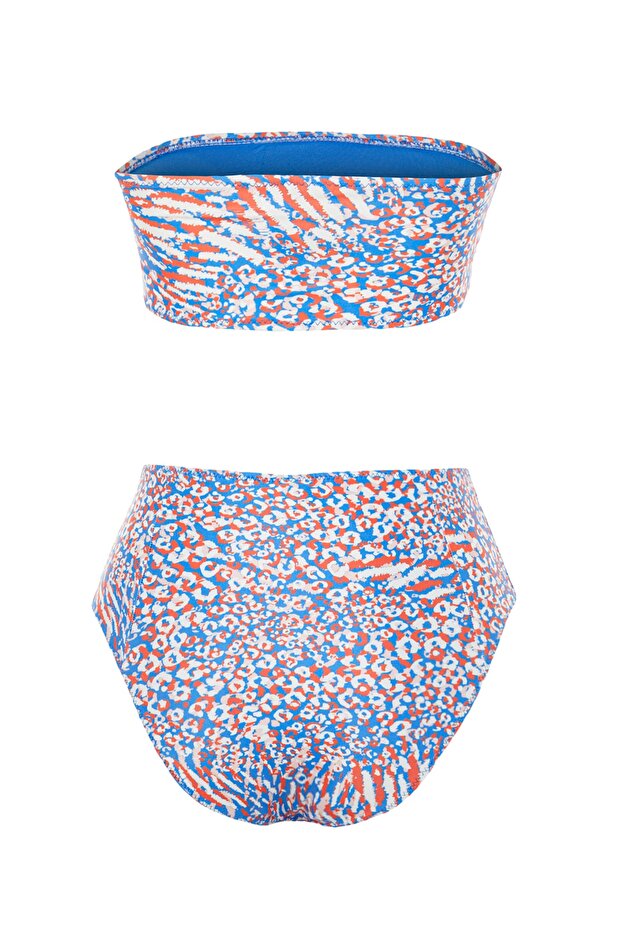 Leopar Desenli Straplez Kaplı Hipster Yüksek Bel Bikini Takımı TBESS22BT0018 - 8