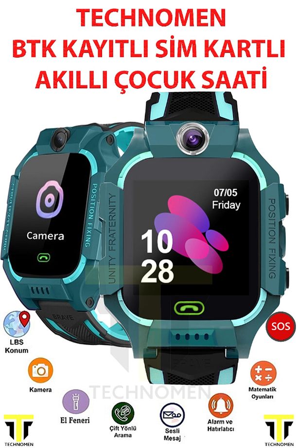 Çocuk Konum Takipli Btk Kayıtlı Sim Kart Girişli Lbs Ve Sos Özellikli Akıllı Saat - 1