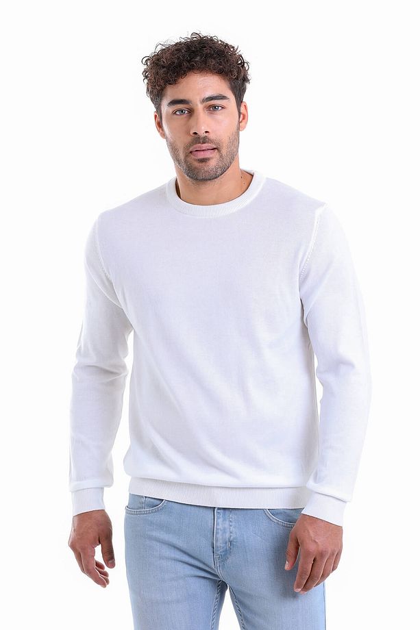 Erkek Ekru Regular Fit %100 Pamuk Bisiklet Yaka Triko Kazak - 2