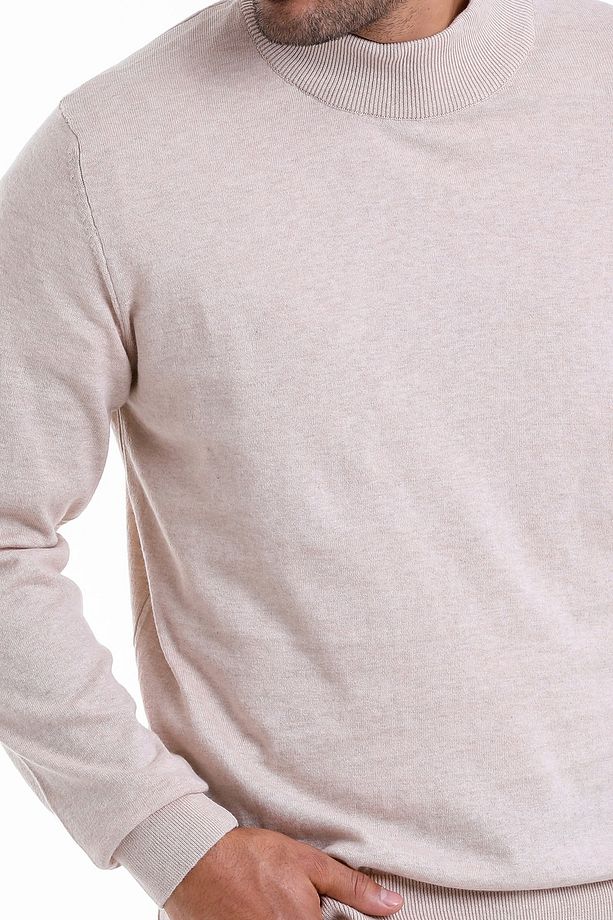 Erkek Bej Regular Fit %100 Pamuk Yarım Balıkçı Triko Kazak - 4
