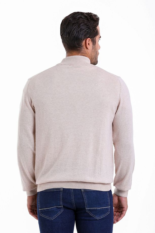 Erkek Bej Regular Fit %100 Pamuk Yarım Balıkçı Triko Kazak - 5