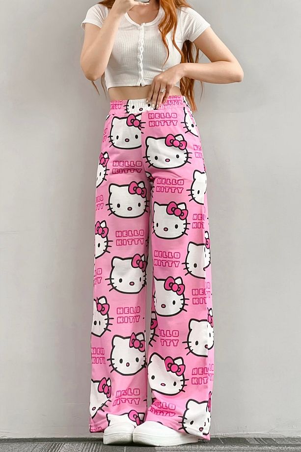 Pembe Hello Kitty Cat Bol Paça Eşofman Altı - 2