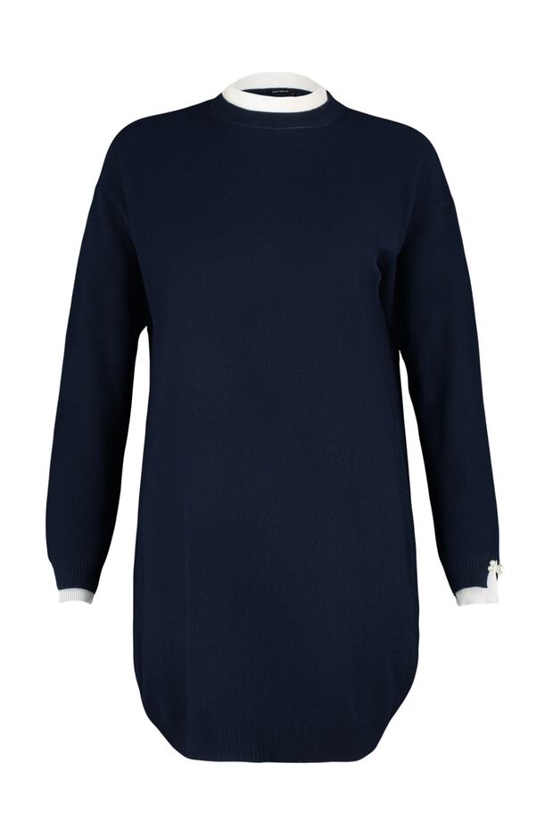 Marineblauer Strickpullover mit Perlendetails und Ärmeln TCTAW23AK00027 - 6