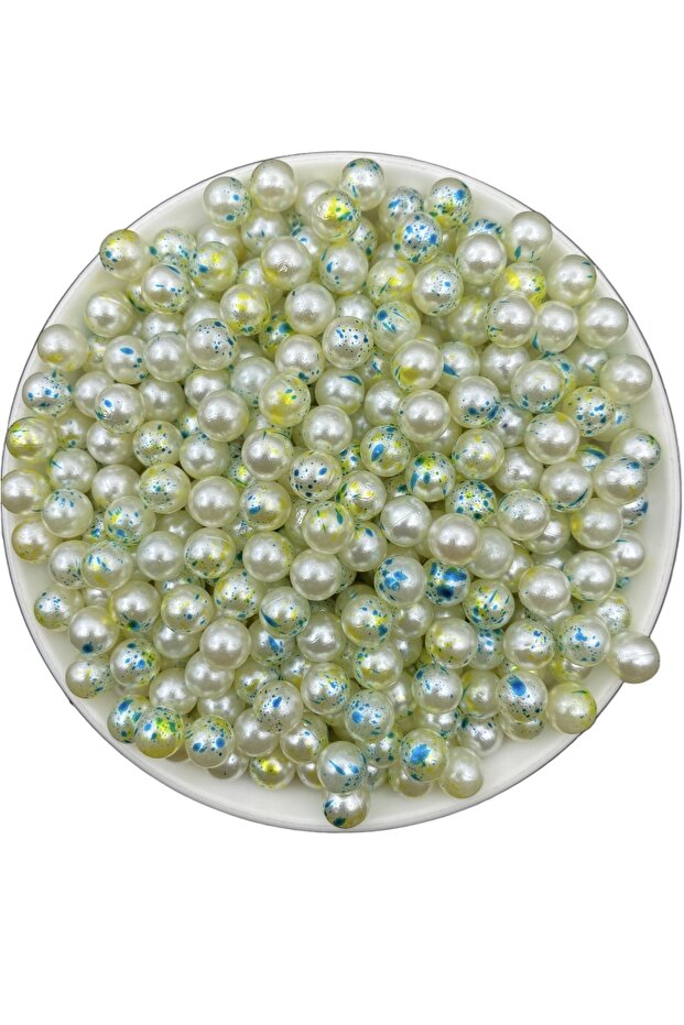 8mm Blue Green Marbled Pearl Beads Without Hole, Plastic Imitation Pearls Without Hole (50Gr,~170Pieces)