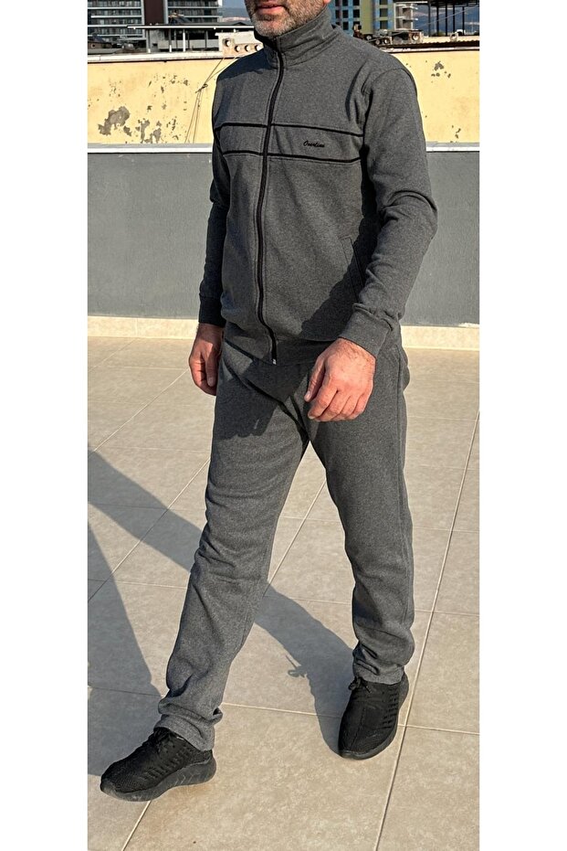 طقم بدلة رياضية بسحاب كامل وخيطين - 1